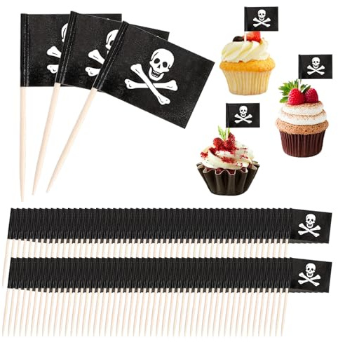 AHQiZFX Paquete de 100 adornos para cupcakes piratas, color negro 2, 100 piezas, decoraciones para cupcakes, ocasiones sociales y de celebración