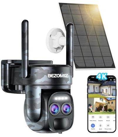 [8X Zoom] 4K Camera Surveillance WiFi Exterieure/Interieure sans Fil avec Double Objectif Suivi automatique,avec Panneau Solaire,360°PTZ Détection Humaine,Nocturne Couleur,Sirène,Audio Bidirectionnel