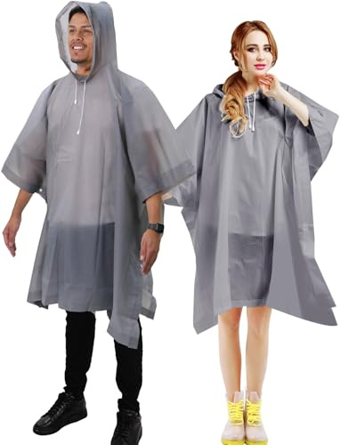 ANYOO Poncho de lluvia impermeable para adultos, paquete de 2 capas de lluvia reutilizables de PEVA con capucha con cordón para festivales, camping, senderismo, viajes, talla única