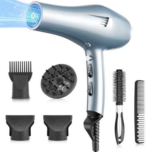 Ionen Föhn Fön Schnelles Trocknen Salon, Haartrockner mit 2 Geschwindigkeiten 3 Wärmeeinstellungen, Haarfön mit Diffusor, Nachtsichtbrille Düse, Konzentrator Kamm