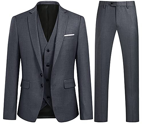 YOUTHUP Traje de 3 Piezas Slim Fit para Hombre Elegantes Negocio Boda Traje Blazer Chalecos Pantalones, Gris, XL