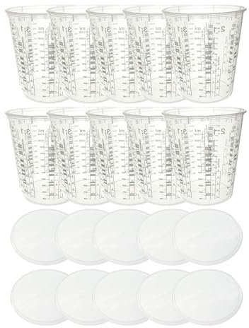 Vasos medidores de pintura – Vasos de mezcla epoxi de 48 onzas | Vasos de mezcla de pintura de 10 tazas y 10 tapas | Vasos de mezcla de cuarto de galón para pintura | Tazas medidoras transparentes con