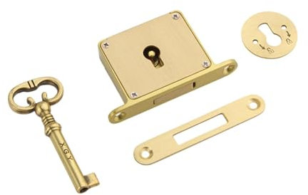 FLCPJGV Schrankschloss-Set mit Schlüssel, quadratisches Schloss aus Messing für Möbel, Gold, Schloss
