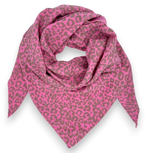 Damen Musselin Tuch Baumwolle Leo Print 195x72 cm Made in Italy