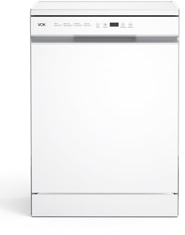 VOK Lavavajillas 60cm - 14 cubiertos, 3ª Bandeja, 8 Programas, Apertura Automática, Inicio Diferido, Sistema Aquastop, Cesta Ajustable - Eficiencia Energética C - Libre Instalacion - Blanco