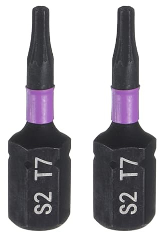 QUARKZMAN 2pcs T7 Embout de Tournevis Torx 1/4 Tige Hexagonale 25mm/1 Longueur Magnétique Étoile 6 Pans Acier S2 Forets de Tournevis et de Perceuse Électrique de Qualité Industrielle