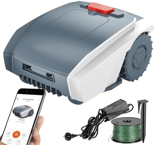 XGHDPBM Tondeuse à Gazon robotisée, Tondeuse à Gazon sans Fil Intelligente avec Navigation, Robot Tondeuse à Gazon étanche avec contrôle par Application, Batterie Lithium-ION intégrée, Pente de 25%