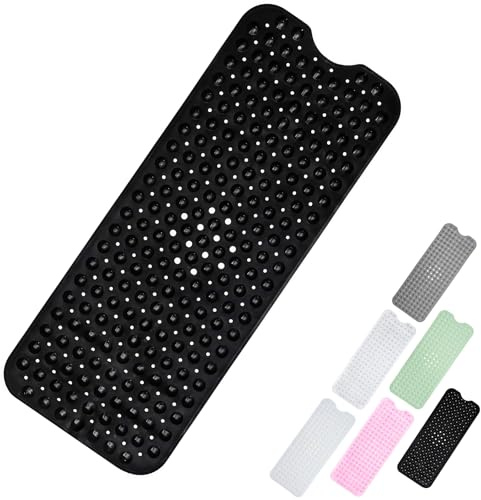 Dusch-Badematte 100x40cm, Extra Lange Duschmatte Anti-Schimmel-Badematten Schwarz, rutschfeste Badematte für Wanne, Duschmatte mit Saugtaschen, Ablauflöcher, Maschinenwaschbare Badezimmer