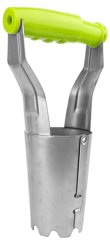 Fioriera per bulbi con indicatore di profondità – diametro 6 cm, terreno pesante, profondità 10 cm con manico a molla, in acciaio cromato, strumento manuale per piante da giardinaggio, attrezzatura da