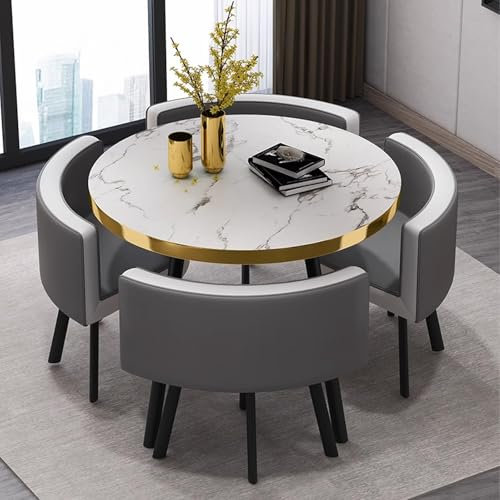 Rundes Konferenztisch-Set mit 4 Stühlen, 5-teiliges Esszimmer-Set für Büro, Meeting, Küche oder Esszimmer (schwarze Beine)