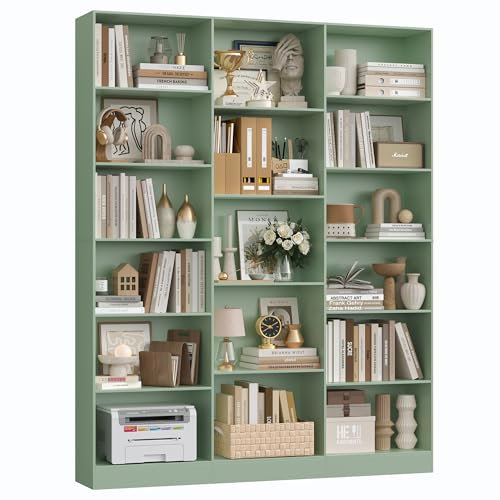 FirFurd 188cm di Altezza Libreria Scaffale, Libreria da Parete a 17 Scomparti Aperti, Scaffale Portaoggetti Aperto, Vetrina, Porta CD per Soggiorno, Studio, Ufficio, 149x23.5x188cm (Verde)
