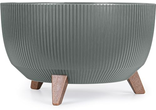 KONZEPT Macetero con patas – Maceta grande de plástico redondo de 47 cm – Moderna y resistente a la intemperie, para interior y exterior