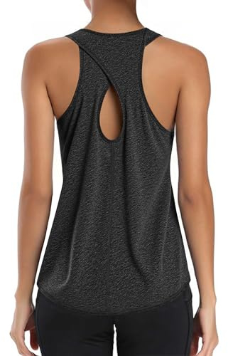 Gyabnw Linne Dam Sport Ärmlös T-shirt Kvinnor Lätt och Andningsaktiv Toppar Yoga Fitness Löpning Träningsband Rund Hals Toppar Sport Öppen Rygg, svart, XL