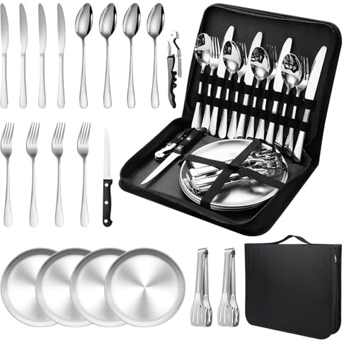 Camping Cutlery Set, 20pcs Stainless Steel, for 4