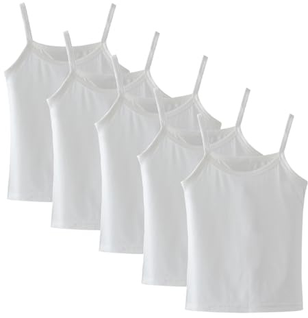 Yintry 5-pack cami-västar för flickor, mjuka, ärmlösa barnundertröjor, enfärgade tanktops för småbarn, racerback-balettdanskläder, 5 vit, 7-8 år