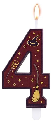 Magical Wizard Themed Number Candles, Wizard Themed Number Candle Cake Topper Brown Party Birthday Cake Decorations for Kids Birthday Party Supplies (4)
