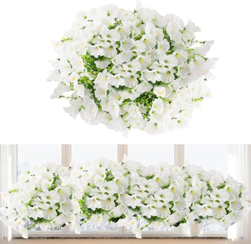 msymsyu 7 Ramos Flores Artificiales Exterior, 37cm Flores Artificiales Decoracion Exterior, Resistentes a los Rayos UV, Ideales para la Decoración de Interiores, Balcones y Jardines (Blancas)