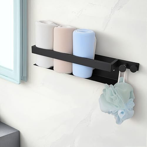 VINATO Porte Serviette Salle de Bain 43cm sans Percage avec 2 Méthodes d'Installation - Porte Serviette Mural pour Plusieurs Surfaces, Accroche Serviette Salle de Bain, Noir