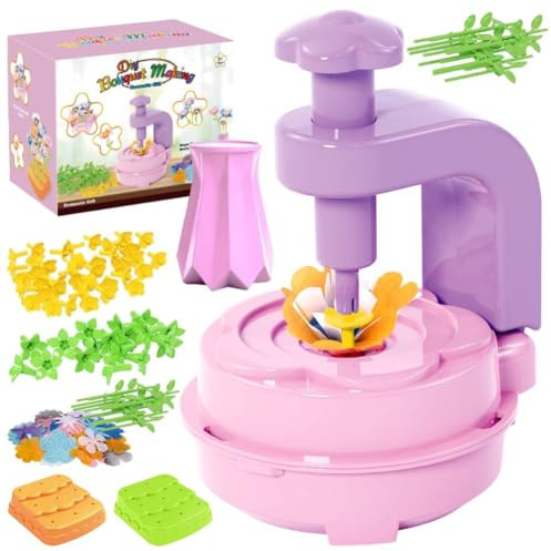 Ruioomeep DIY Blumen Bastelset Kinder, Basteln Mädchen 5 6 7 8 9 10 Jahre, Blumengarten Spielzeug mit Blumenmaschine, Kreatives Blumenstrauß für Mädchen Geburtstags Weihnachts Geschenk