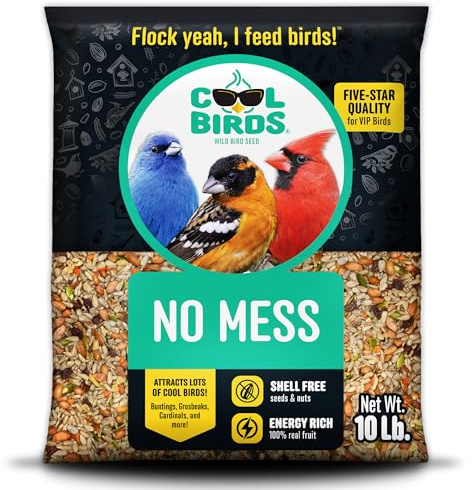 Cool Birds No Mess with Fruit Birdbird Semilla - 4,5 kg - Mezcla 100% Comestible sin cáscara con Corazones de Girasol, Cacahuetes, nueces de árbol, Semillas de Calabaza y Frutas Reales - sin