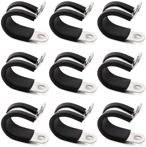 YYIGVMO 9 Pièces 18mm Colliers de Serrage en 304 Acier Inoxydable de Caoutchouc, Caoutchouc Doublé P Clips, P Clips Tuyau Pinces, pour Tuyau, Câble