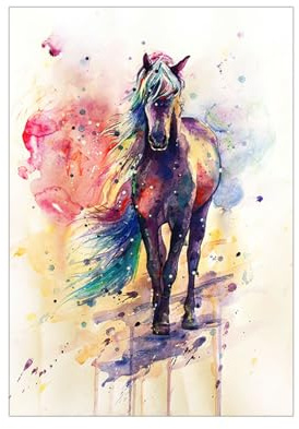 Dwetcxo Bild auf Leinwand Buntes Pferd Gemälde Foto Auf Leinwand Bilder Wohnzimmer Küche Kunstdruck Badezimmer Bilder Flur Wandbilder Modern Wandbild Schlafzimmer Küchenbilder Kein Rahmen 40x60cm