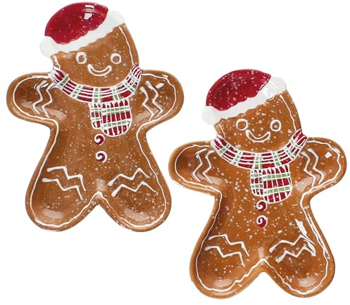 MamboCat Candyman Lot de 2 assiettes à biscuits bonhomme en pain d'épice I (L x l) 22 x 17 cm I Assiette d'hiver en faïence I Assiette de Noël pour biscuits, collations et pâtisseries I Avent