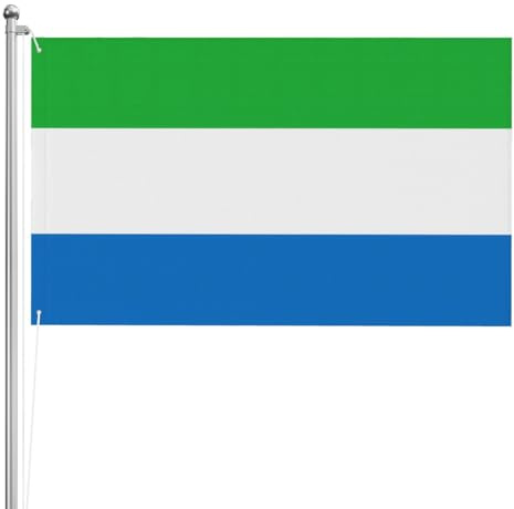 Bandera de Sierra Leona de doble cara de 3 x 5 pies. Bandera pesada de triple capa de doble cara para exteriores, 3 x 5 pies, pancarta de jardín de poliéster.