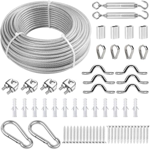 TINMAGI 5 mm Drahtseil Edelstahl, 30 m Stahlseil Kit, Spanndraht Seilspanngarnitur mit 7×7 Litzenkern, Stahlseil Ummantelt, für Gardinenseil, Wäscheleine, Rankhilfen für Kletterpflanzen, Zäunen