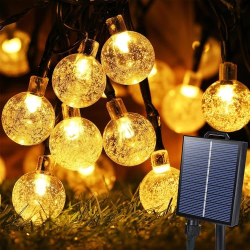 Flacchi 60 LED Solar Lichterkette Outdoor Wetterfest Warmweiß 8 Modi | Solarlichterkette mit 8 modi IP65 Wasserdicht Außen für Balkon Deko, Garten,Terrassen, Hochzeiten, Partys, Bäume, Balkon