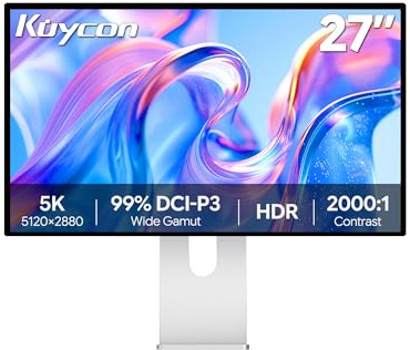 Kuycon Monitor G27P da 27 pollici FHD (5120x2880) 5K, pannello IPS nero, 1,07 miliardi di colori, 99% sRGB, HDR, G-Sync FreeSync, contrasto 2000:1, Eye Care, antiriflesso (Minimalista - con supporto)