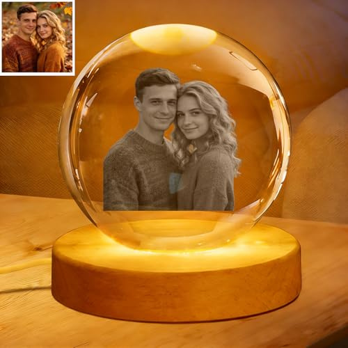 LAISHENGTE Bola de cristal personalizada grabada con tu propia foto de regalo para amantes, familiares, amigos, perros, gatos, cumpleaños, boda, conmemorativo, graduación (redonda)
