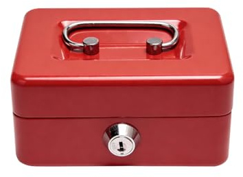 ZYDYRX Caja de Dinero de Metal Pequeña con Cerradura con Llave, Ranura para Monedas, Inserto de Dinero Duro, Asa de Metal, Caja de Ahorros, Color Rojo, 12,5 cm