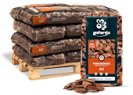 GALAMIO Rindenmulch Pinie Deko Plus 60-100 mm 720 L (12 x 60 L) 1 Palette | Unbehandelter, natürlicher Bodenschutz