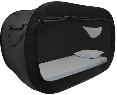 Feldbett mit Zelt, 190 x 90 x 100cm Pop up Zelt mit Aufbewahrungstasche | Atmungsaktives Zeltbett 2 Personen, Bett Zelt für Erwachsene oder Kinder, Schwarz