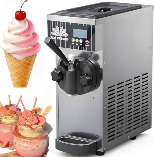 FJYAWEN Commercial Ice Cream Maker Machine, 450w Single Flavor Soft Serve Ice Cream Machine 3.5l Ice Cream Machine with Lcd Panel Auto Clean, Auto Clean, 80-100 P/H, For Restaurant Snack Bar Grey