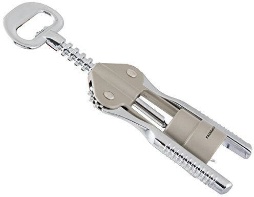FACKELMANN Wein-/Proseccoöffner, 49456 Korkenzieher für Kunststoffkorken, Kellnermesser mit Kapselheber (Farbe: Silber/Beige), Menge: 1 Stück
