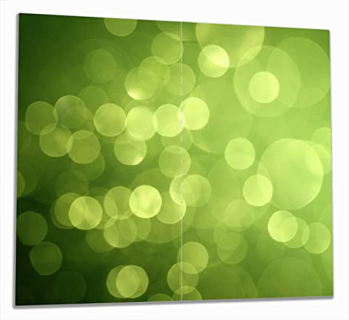 Wallario Herdabdeckplatte/Spritzschutz aus Glas, 2-teilig, 60x52cm, für Ceran- und Induktionsherde, Abstrakte grüne Kreise grüne Lichtpunkte