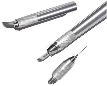 Pinkiou Microblading Pen Augenbrauen-Tattoo-Stift 3 Köpfe Manuelles Microblading-Versorgungsfahrzeug für natürliche Augenbrauenfarbe Permanent Make-up (Silber)