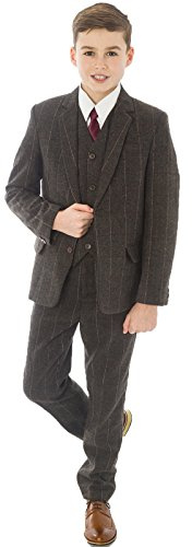 Vivaki 5pc Brown Check Boys Tweed Suit Boys Wedding, Blazer, Page Boy, Party Outfit, Boys Brown Suit