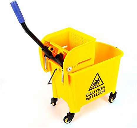 Chariot de Nettoyage en Plastique Jaune Professionnel 20L avec Support à Vadrouille