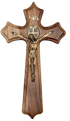 Intercession Wall Wood Cross Crucifix (Antique Gold - 10 Inches)