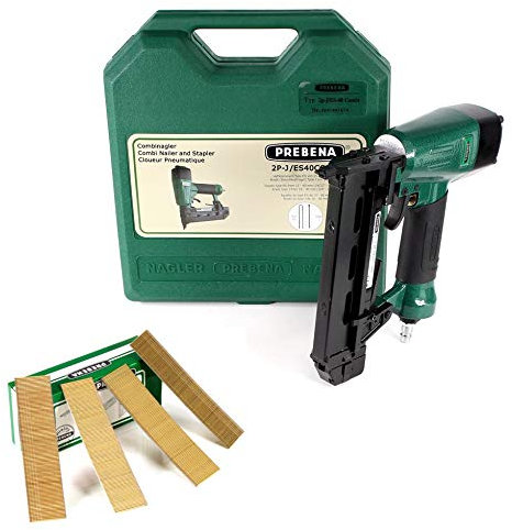 Prebena Druckluftnagler 2P-J/ES 40 COMBI 5 bis 7 Bar - im Transportkoffer + Prebena J 30 CNKHA Stauchkopfnägel Brads 30mm 5000 Stück
