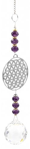SIMBOLIKS Atrapasoles Flor de la Vida con Esfera de Cristal Facetada – Adorno Feng Shui para Ventana, Geometría Sagrada y Energía Positiva – Armonizador de Espacios con Luz del Arcoíris