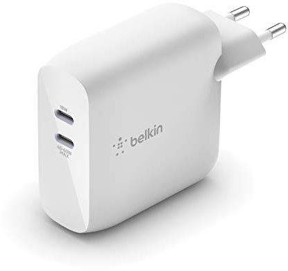 Belkin Chargeur double USB-PD (63 W) avec technologie GaN (chargeur USB-C rapide pour iPhone, MacBook Air, iPad Pro, Pixel, Galaxy et autre)