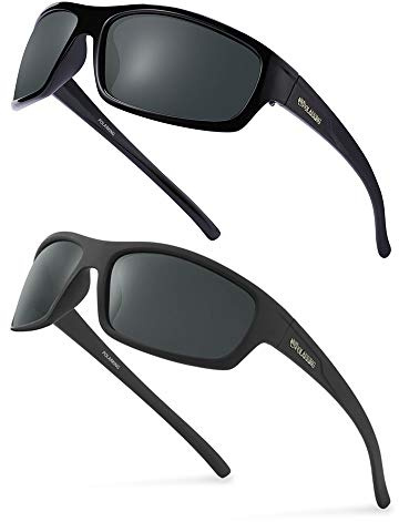 POLARKING 2 PACK Polarized Sport Sunglasses for Men Matte Finish Sun glasses Mirror Lens UV Blocking Black&Mate Black