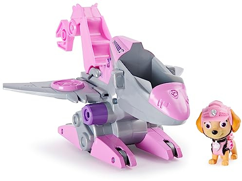 PAW PATROL Dino Rescue Skyes Basis Fahrzeug mit Rückzieh-Mechanismus, inklusive Hundefigur und Überraschungs-Dino, Spielzeug für Kinder ab 3 Jahren