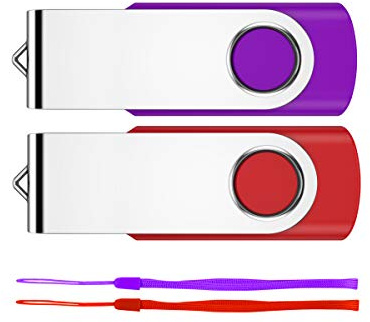 64GB Memory Stick 2 Pack-USB Flash Drives USB 2.0 Swivel Design Pen Drive,Thumb Drive for Data Storage,Zip Drive and Jump Drive with LED Light-2 colour