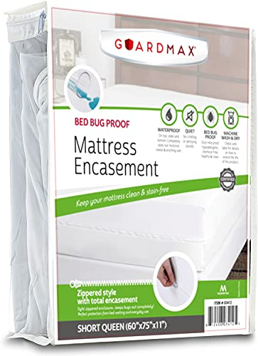 Guardmax - Funda de colchón de punto jersey con cremallera, tamaño Queen corto, protector impermeable y a prueba de chinches, polvo y ácaros, ropa de cama cómoda, suave y silenciosa, 152 x 190 x 30 cm