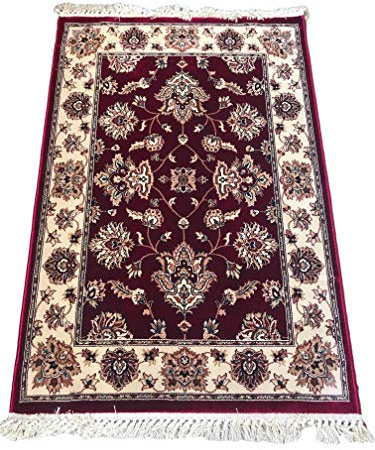 LaVelahome - Tappeto Orientale Classico | Misura 100 x 140 cm | Altezza Pelo 6 mm | Peso 2200 gr/mq | Tessitura Wilton a Telai Meccanici | 100% Poliestere di Viscosa, Rosso e Beige